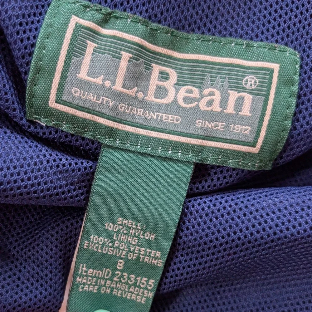 LL Bean Discovery Rain Jacket Kids 8 Blue Hooded